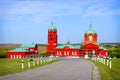 Red Orthodox church in Monastyrshchino village near Kulikovo field