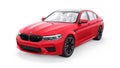 Tula, Russia. February 26, 2021: BMW M5 red luxury sport car isolated on white background. 3d rendering.