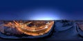 TULA, RUSSIA - FEBRUARY 08, 2012: Night city winter roof spherical panorama in equirectangular projection