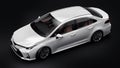 Tula, Russia. February 28, 2021: Toyota Corolla Sedan 2020 compact city white car isolated on black background. 3d