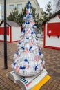 Christmas tree made of foil underfloor heating. Festival of creative Christmas trees on Metallist