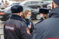 TULA, RUSSIA - JANUARY 23, 2021: Public mass meeting in support of Alexei Navalny, pretty underage girl argues with the