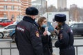 TULA, RUSSIA - JANUARY 23, 2021: Public mass meeting in support of Alexei Navalny, minor girl argues with the police