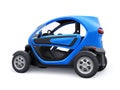 Tula, Russia. January 30, 2022: Renault Twizy ZE 2015: Blue Super compact electric city car for two passengers. 3D