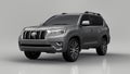 Tula, Russia. July 12, 2021: Toyota Land Cruiser Prado 2018 gray suv car isolated on gray background. 3d rendering.