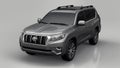 Tula, Russia. July 12, 2021: Toyota Land Cruiser Prado 2018 gray suv car isolated on gray background. 3d rendering.