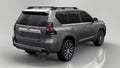 Tula, Russia. July 12, 2021: Toyota Land Cruiser Prado 2018 gray suv car isolated on gray background. 3d rendering.