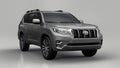 Tula, Russia. July 12, 2021: Toyota Land Cruiser Prado 2018 gray suv car isolated on gray background. 3d rendering.