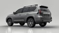 Tula, Russia. July 12, 2021: Toyota Land Cruiser Prado 2018 gray suv car isolated on gray background. 3d rendering.