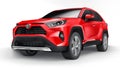 Tula, Russia. June 23, 2021: Toyota RAV4 SUV 2020 city red car isolated on white background. 3d illustration.