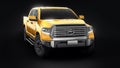 Tula, Russia. June 6, 2021: Toyota Tundra 2020 full size pickup yellow truck isolated on black background. 3d rendering. Royalty Free Stock Photo