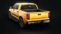 Tula, Russia. June 6, 2021: Toyota Tundra 2020 full size pickup yellow truck isolated on black background. 3d rendering. Royalty Free Stock Photo