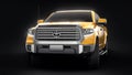 Tula, Russia. June 6, 2021: Toyota Tundra 2020 full size pickup yellow truck isolated on black background. 3d rendering. Royalty Free Stock Photo