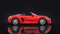 Tula, Russia. March 26, 2021: Porsche 718 Spider 2017 red sports car cabrio on black background. 3d rendering, 3d