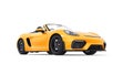 Tula, Russia. March 26, 2021: Porsche 718 Spider 2017 yellow sports car cabrio isolated on white background. 3d