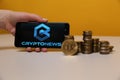 Tula, Russia - May 12 , 2019: Cryptonews on phone display. Royalty Free Stock Photo