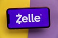 Tula, Russia - November 11, 2020: Zelle logo on iPhone display Royalty Free Stock Photo