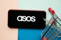 Tula, Russia - September 07, 2021: ASOS logo on iPhone display