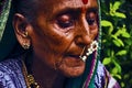 TULAPUR, MAHARASHTRA, INDIA, July 2014, An old lady in traditional Maharashtrian look at Sangameshwar. Royalty Free Stock Photo