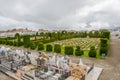 TULCAN, ECUADOR - JULY 3, 2016: aerial view of the cemetery, plants sculptures surrounding some graves