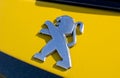 Tulce, Poland - April 2023: Peugeot logo sign on a car hood
