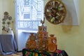 Tulchyn, Ukraine, traditional Ukrainian clay plate and figure expo, Podillia style flower and ornament painting, ethno festival