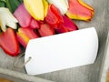 Tulip bouquet and blank card Royalty Free Stock Photo