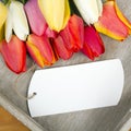 Tulip bouquet and blank card Royalty Free Stock Photo