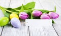 Tulip bouquet and blank greeting easter card Royalty Free Stock Photo