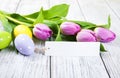 Tulip bouquet and blank greeting easter card Royalty Free Stock Photo