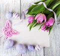 Tulip bouquet and blank greeting easter card Royalty Free Stock Photo