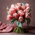 A tulip bouquet with March 8 inscription. Happy March 8th. Women's Day. Mother's Day. Happy Easter