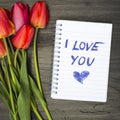 Tulip bouquet and notepad Royalty Free Stock Photo
