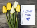 Tulip bouquet and notepad Royalty Free Stock Photo
