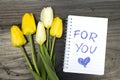 Tulip bouquet and notepad with words for you Royalty Free Stock Photo