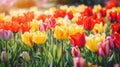 Tulip colorful flowers garden in spring background