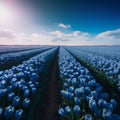 Tulip field in Holland with blue tulips in the Netherlands