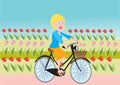Tulip field and a woman on a bike