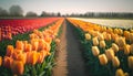 Tulip fields in the Netherlands. Beautiful spring landscape with colorful tulips. Royalty Free Stock Photo