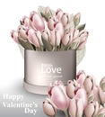 Tulip flowers bouquet box Vector realistic. Valentine day card romantic. delivery flowers