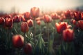 Tulip flowers on the field Professional color grading. Soft shadows. Clean sharp focus