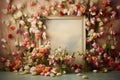 Tulip flowers and picture frames bohemian background. Generative AI