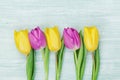 Tulip flowers on rustic table for March 8, International Womens day, Birthday or Mothers day, beautiful spring card Royalty Free Stock Photo