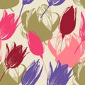 Tulip flowers stems seamless pattern