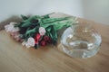 Tulip flowers on table Royalty Free Stock Photo