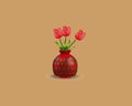 Tulip flowers in vase pink on brown background. Vector illustration Royalty Free Stock Photo