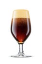 Tulip glass of fresh dark stout beer with cap of foam isolated on white background Royalty Free Stock Photo