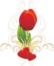 Tulip, hearts and gothic ornament