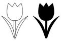 Tulip icon outline and silhouette. Flower vector illustration isolated on white