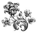 Tulip peony flower vintage Baroque Victorian frame border floral ornament scroll engraved retro pattern tattoo filigree vector